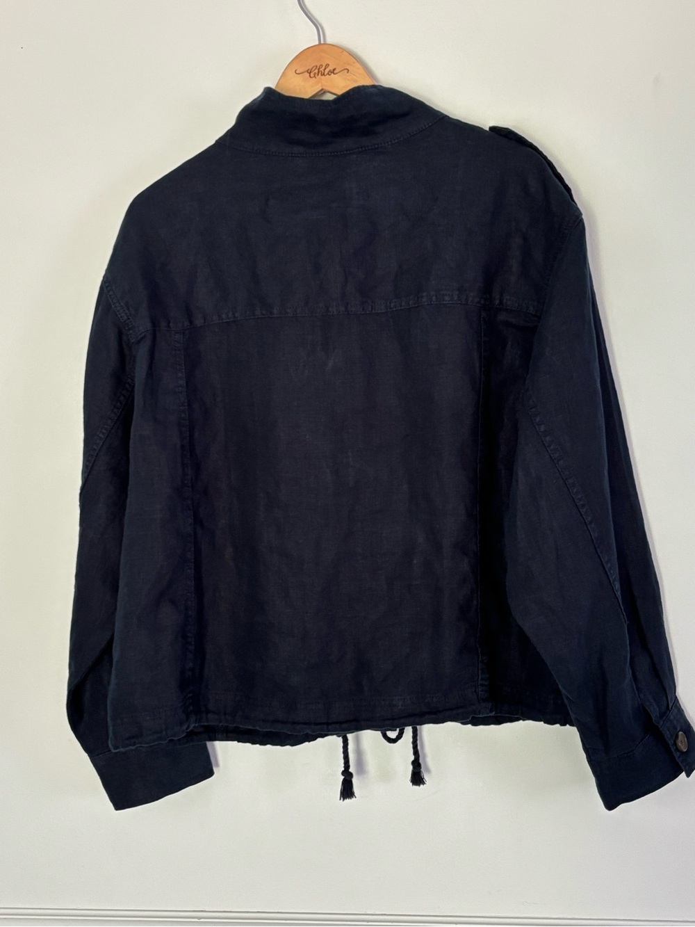 Talbots Women’s Navy Blue 100% Linen Button Front Utility Field Jacket XL - Picture 10 of 16
